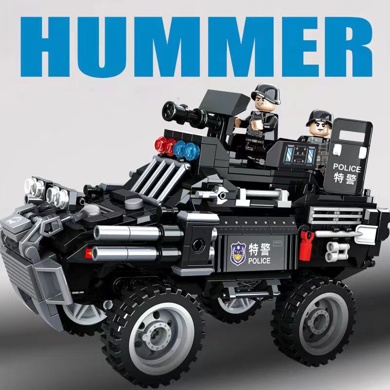 跨境货源乐毅积木特警武装冲锋车警察装甲车兼容乐高男孩拼装玩具