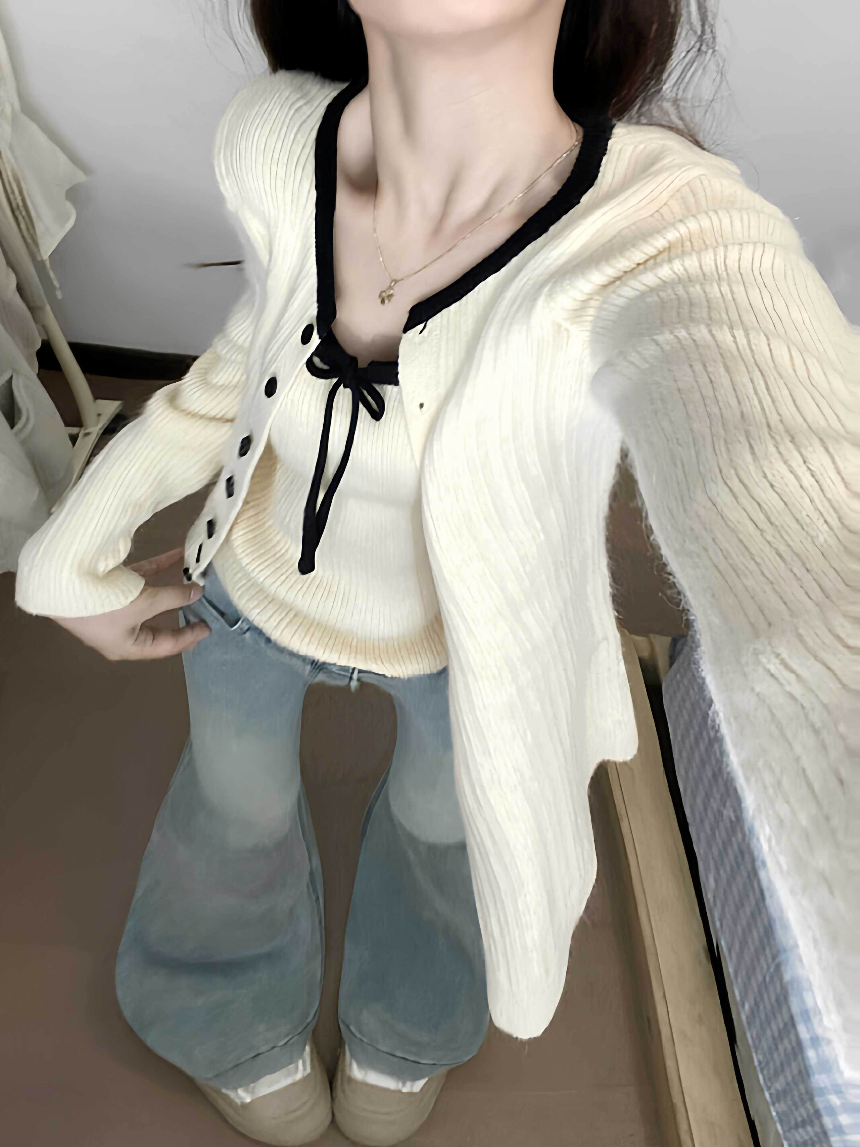 2 piece knitted cardigan with camisole sweater set - Taobao product photo 5