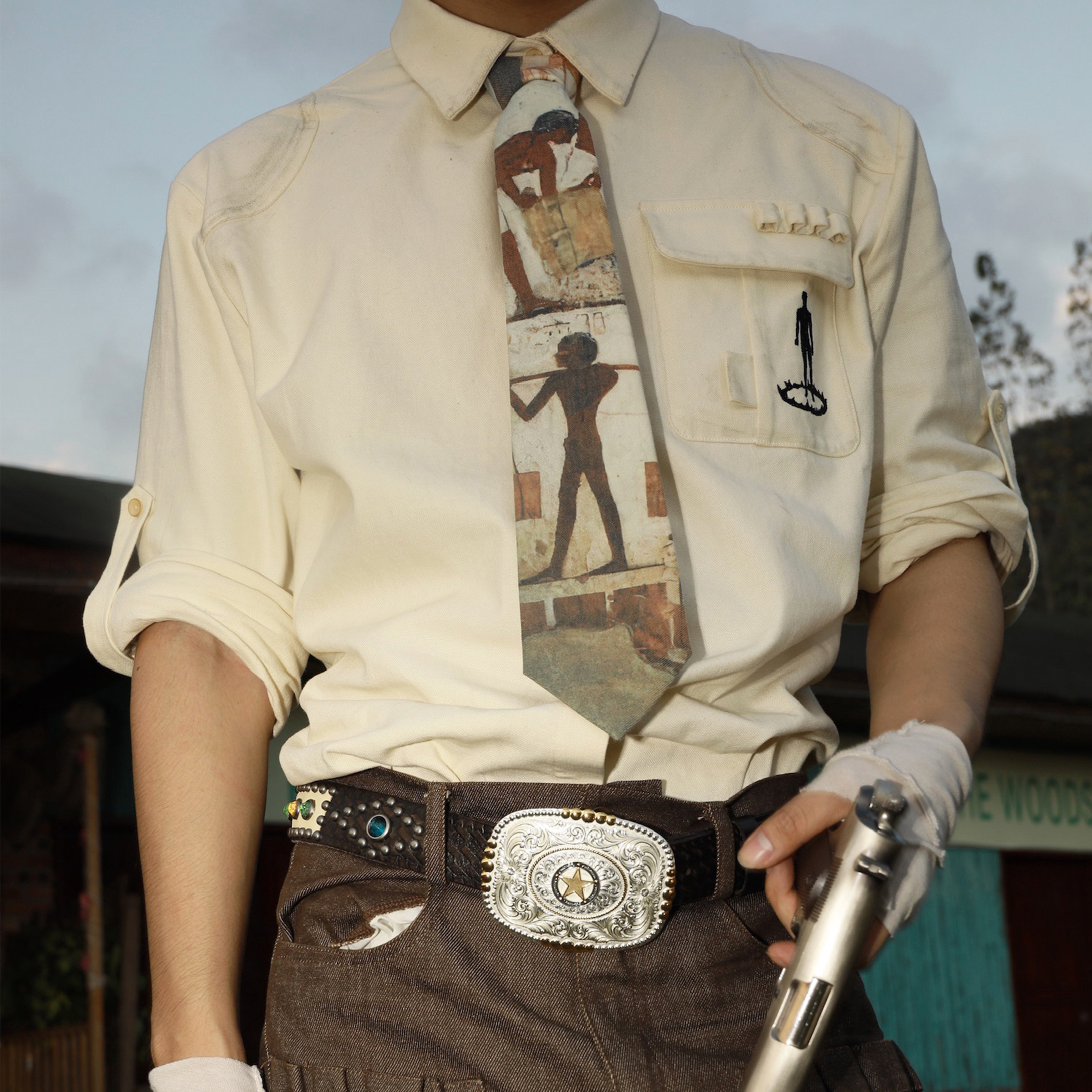 JohariWindow 末日废土古埃及壁画印花原创设计小众配饰纯棉领带