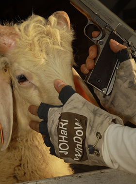 JohariWindow废土做旧破坏牛仔耐磨户外拼接定制小众设计半指手套