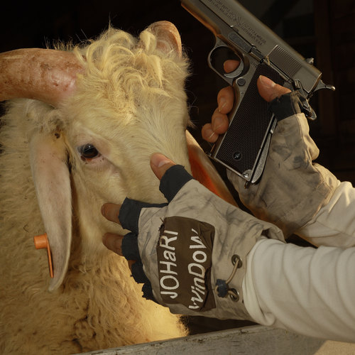 JohariWindow废土做旧破坏牛仔耐磨户外拼接定制小众设计半指手套