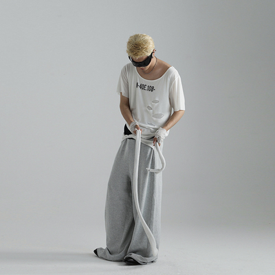 JohariWindow 做旧破洞印花假两件T恤