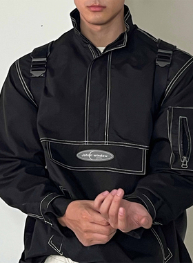 Johari Window黑色冲锋衣沙漠立领机能拉链魔术贴立体口袋撞色压