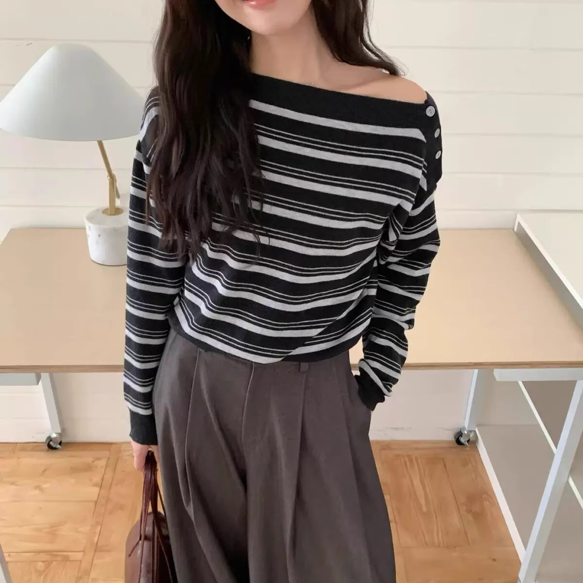 条纹针织衫学院风女毛针织衫时尚