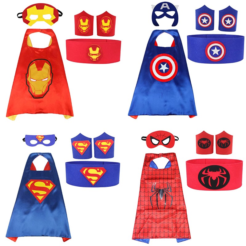 圣诞节演出服饰蜘蛛侠美国蝙蝠超人队长男女儿童披风斗篷眼罩套装