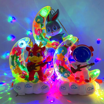 中秋节新年节宝宝手提透明齿轮月亮龙宇航员可关音乐发光兔子灯笼