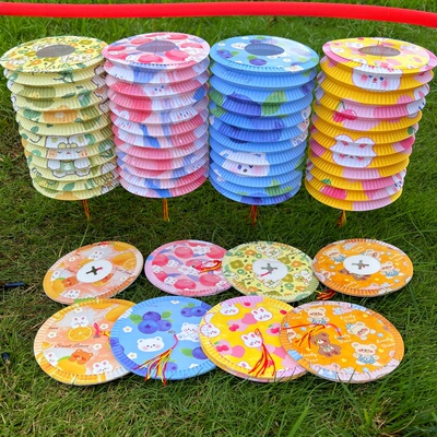 马年中秋节卡通小白兔动物折叠风琴花灯手提萌宠熊发光纸灯笼礼品
