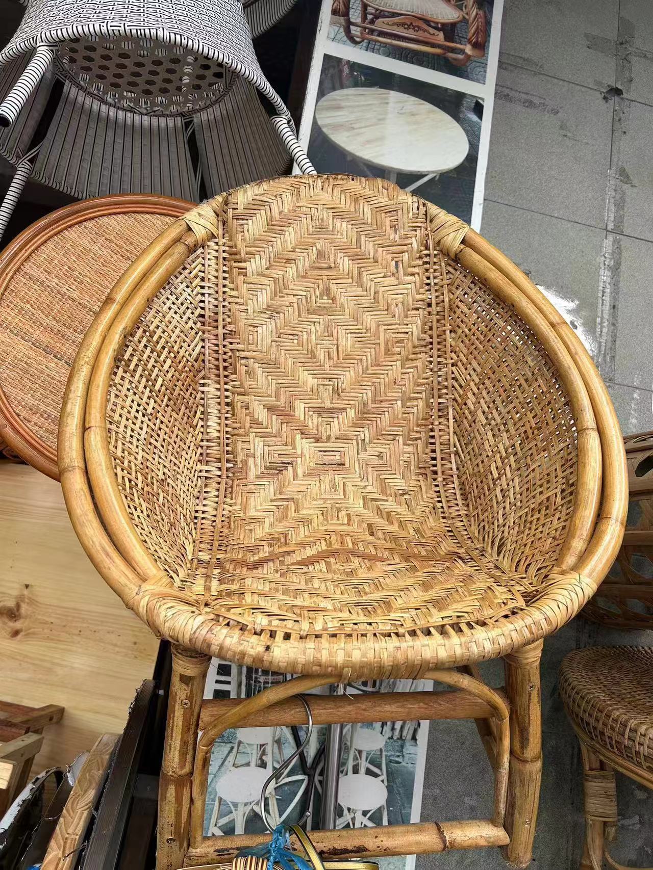 高档欧式户外藤椅庭院阳台休闲区圆形藤编沙发柚木滕靠椅单人外贸