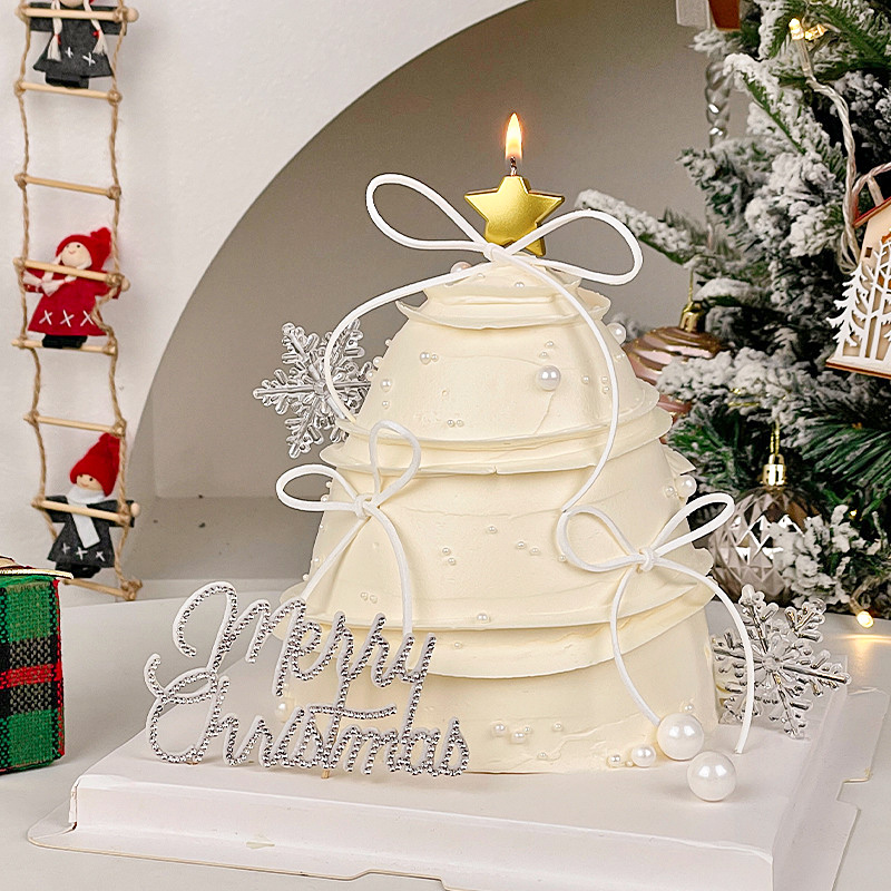 2026圣诞节唯美许愿树造型蛋糕装饰五角星蜡烛亮片星星烘焙插件