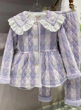 pink grape睡衣女士冬季三层夹棉加厚保暖珊瑚绒可外穿家居服套装