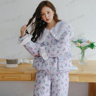 pink 加厚保暖珊瑚绒三层夹棉加厚家居服可外穿 grape睡衣女士冬季