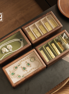 金条存放盒文玩高档精致10g20g黄金收纳盒实木透明玻璃盒子长方形