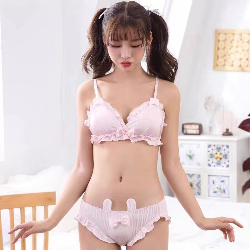 兔耳朵少女内衣薄款萝莉可爱日系甜美套装学生bra无钢圈软妹文胸