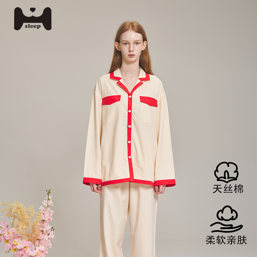 条纹家居服睡衣女春夏季高级棉
