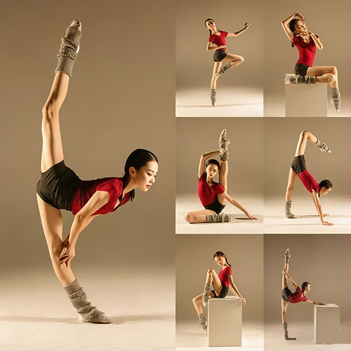 芳华艺考酒红上衣短裤袜套演出服