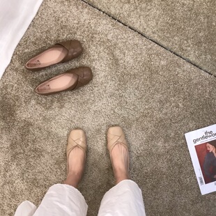 潮牌平底豆豆单鞋 女2024春夏新款 真皮舒适百搭方头软底奶奶工作鞋