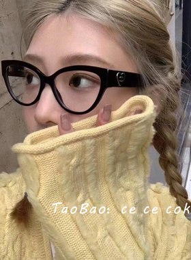 ce ce coke\CH3436爱心猫眼黑框小香眼镜框女近视素颜大框平光镜