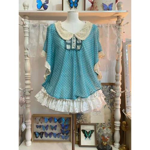 蓝波物语 古早奈奈娃娃领甜美Vintage上衣+蕾丝半裙两件2026夏季