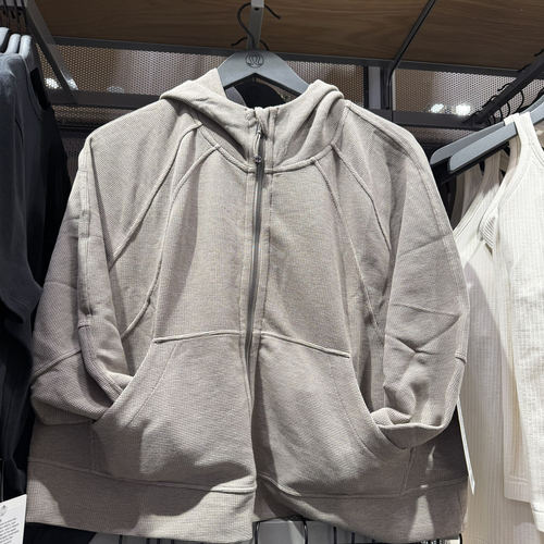 澳洲Lululemon Scuba Oversize全拉链连帽宽松华夫格运动休闲外套