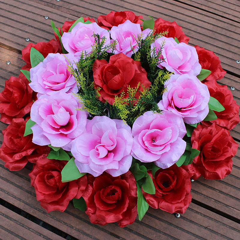 仿真玫瑰大花圈假花清明节花祭奠花便宜花扫墓花塑料花装饰花批发
