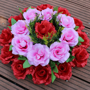 仿真玫瑰大花圈假花清明节花祭奠花便宜花扫墓花塑料花装饰花批发