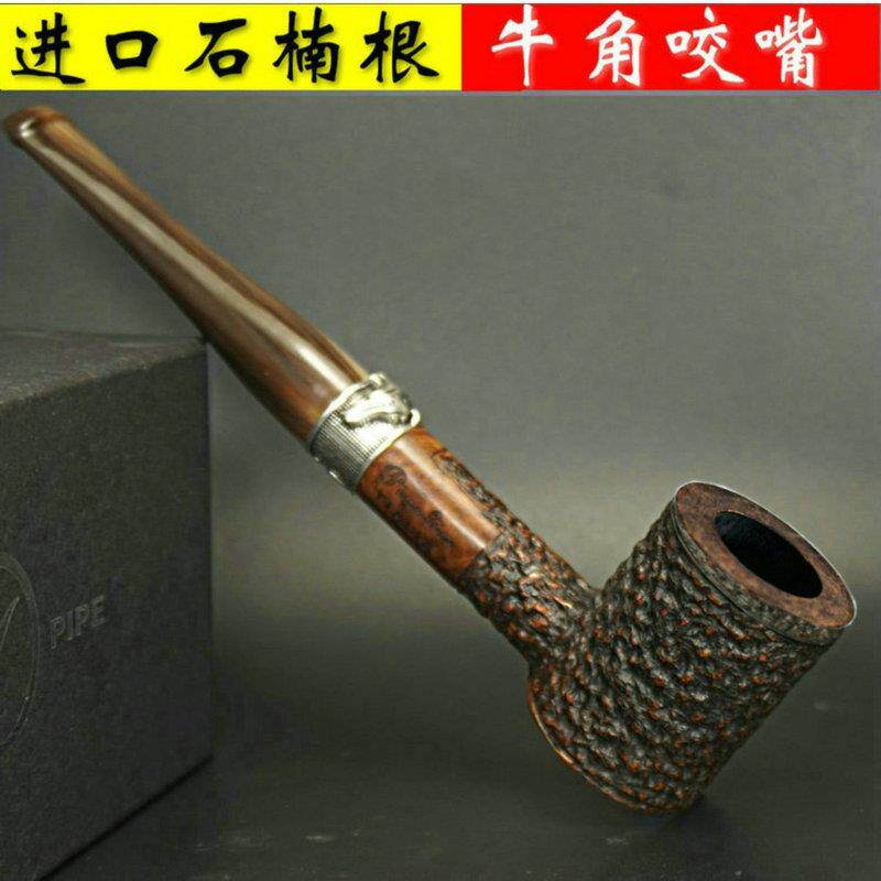 意大利石楠木烟斗牛角咬嘴老式直式实木锤子浮雕传统男士原木无漆