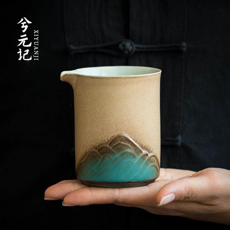 青山釉烧窑变公道杯陶瓷大号茶海公平杯描金茶具配件匀杯分茶器