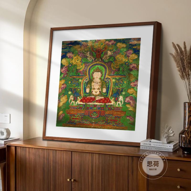 正品文殊菩萨佛像装饰画新中式佛堂玄关神台供奉挂画复古茶室书房