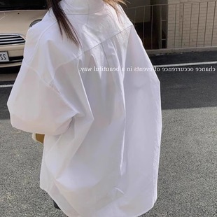 春秋基础款白色宽松长袖纯棉衬衫女韩范bf风时尚百搭防晒衬衣外套