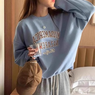 春2026新款休闲圆领套头印花卫衣慵懒风chic显瘦打底韩版小众上衣