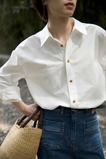 复古高级感港味内搭长袖纯色衬衫女早春新款百搭宽松别致棉质衬衣