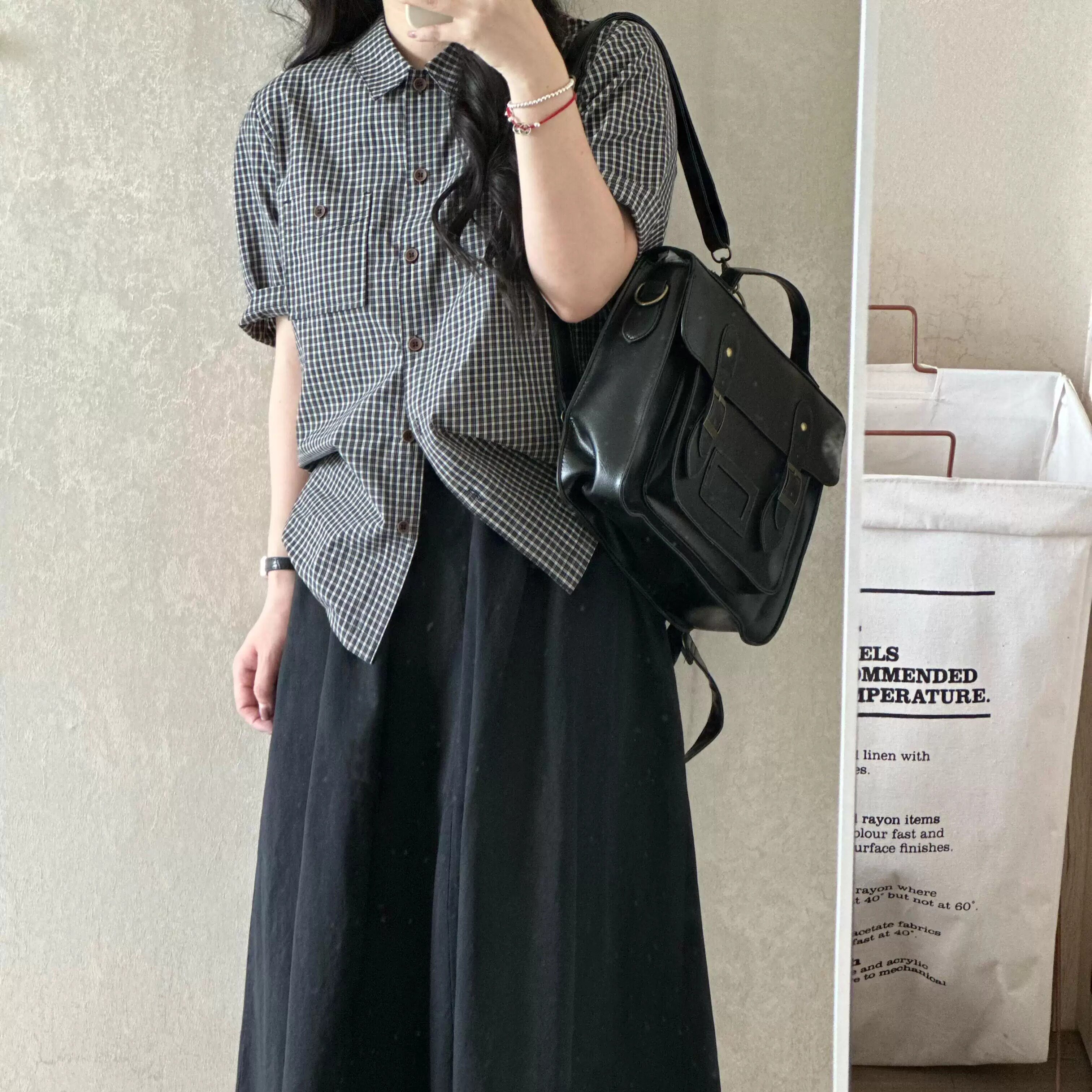 2026新款夏装通勤宽松格子短袖衬衫韩系chic文艺感百搭洋气衬衣女