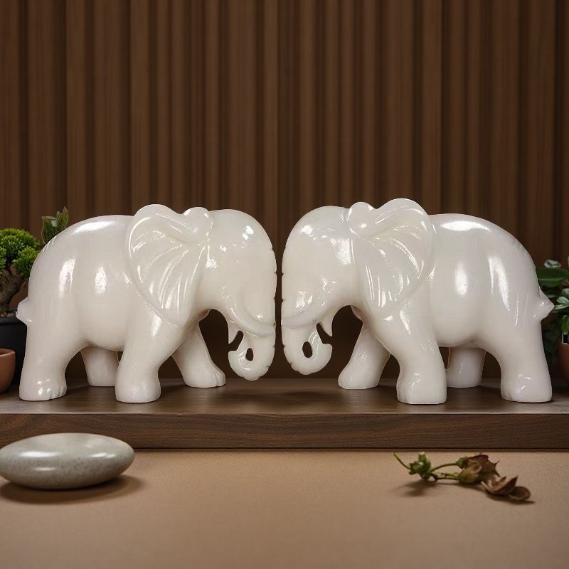 天然白玉石大象摆件招财风水象吸水吸财玄关客厅装饰品镇宅