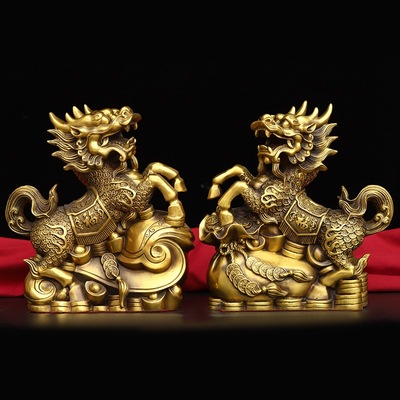 铜麒麟摆件一对如意麒麟招财镇宅家居装饰品客厅玄关办公室开业