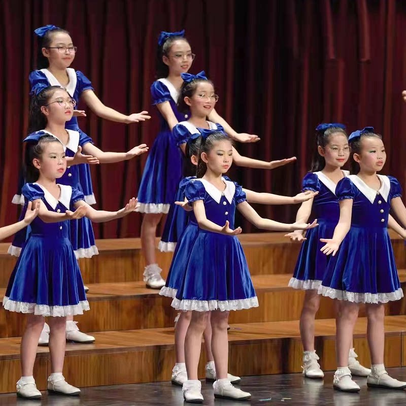 儿童合唱服背带裤中小学生合唱团演出服女童舞蹈诗歌朗诵表演服装