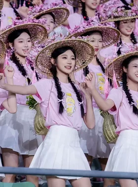 梅州啦啦队同款T恤百褶裙女短裙彩色上衣2026新款糖果色t恤闺蜜服