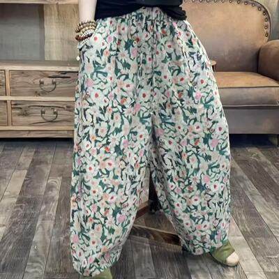 FF 6917 夏季新品花色文艺休闲百搭女士裤子 臀围140长86