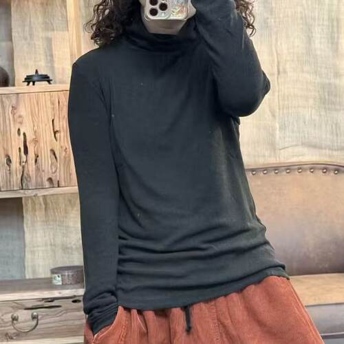 001 990 秋季新品半高领休闲百搭炒色女士打底衫上衣 胸围90长64