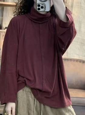 Y9 5840 冬季新品休闲百搭炒色怀旧半高领女士上衣 胸围122长63