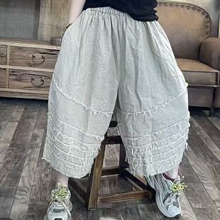 2815 子 夏季 毛边亚麻休闲百搭麻本色女士裤 臀围144长69 新品 F30