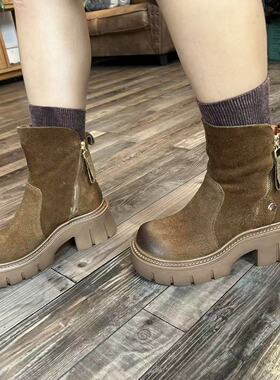 ZZJ 81081 新品休闲百搭复古咖色女士马丁靴