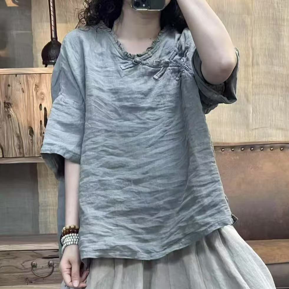 FF 6889 夏季新品亚麻休闲百搭文艺女士上衣 胸围138长64