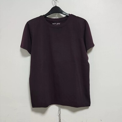 外贸原单纯色纯棉圆领短袖T恤女夏季百搭宽松休闲半袖上衣 深紫色