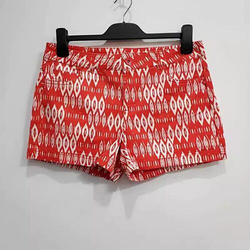 外贸原单大码纯棉梭织休闲短裤女夏季百搭宽松休闲印花阔腿裤红色