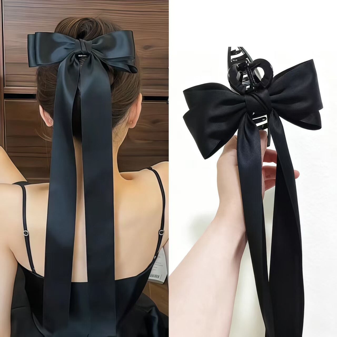 手工自制缎带长飘带蝴蝶结发饰