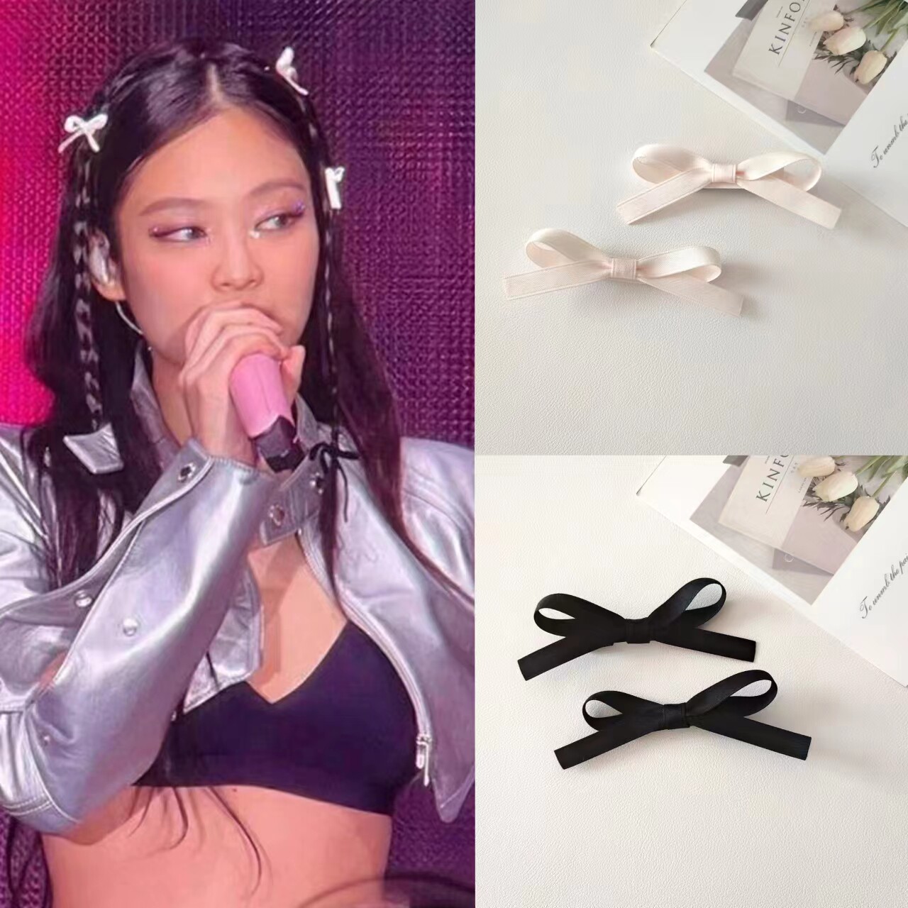 jennie同款白色蝴蝶结芭蕾少女风丝带发夹女碎发侧边夹子边夹发饰