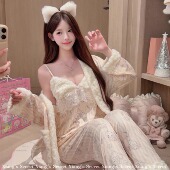 香香 加绒加厚三件套女 秋冬海岛绒睡衣2025新款 秘密 甜甜kitty
