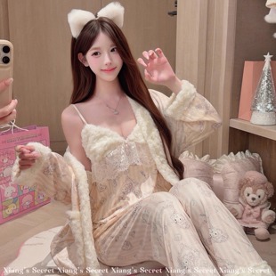 秋冬海岛绒睡衣2025新款 甜甜kitty 加绒加厚三件套女 秘密 香香