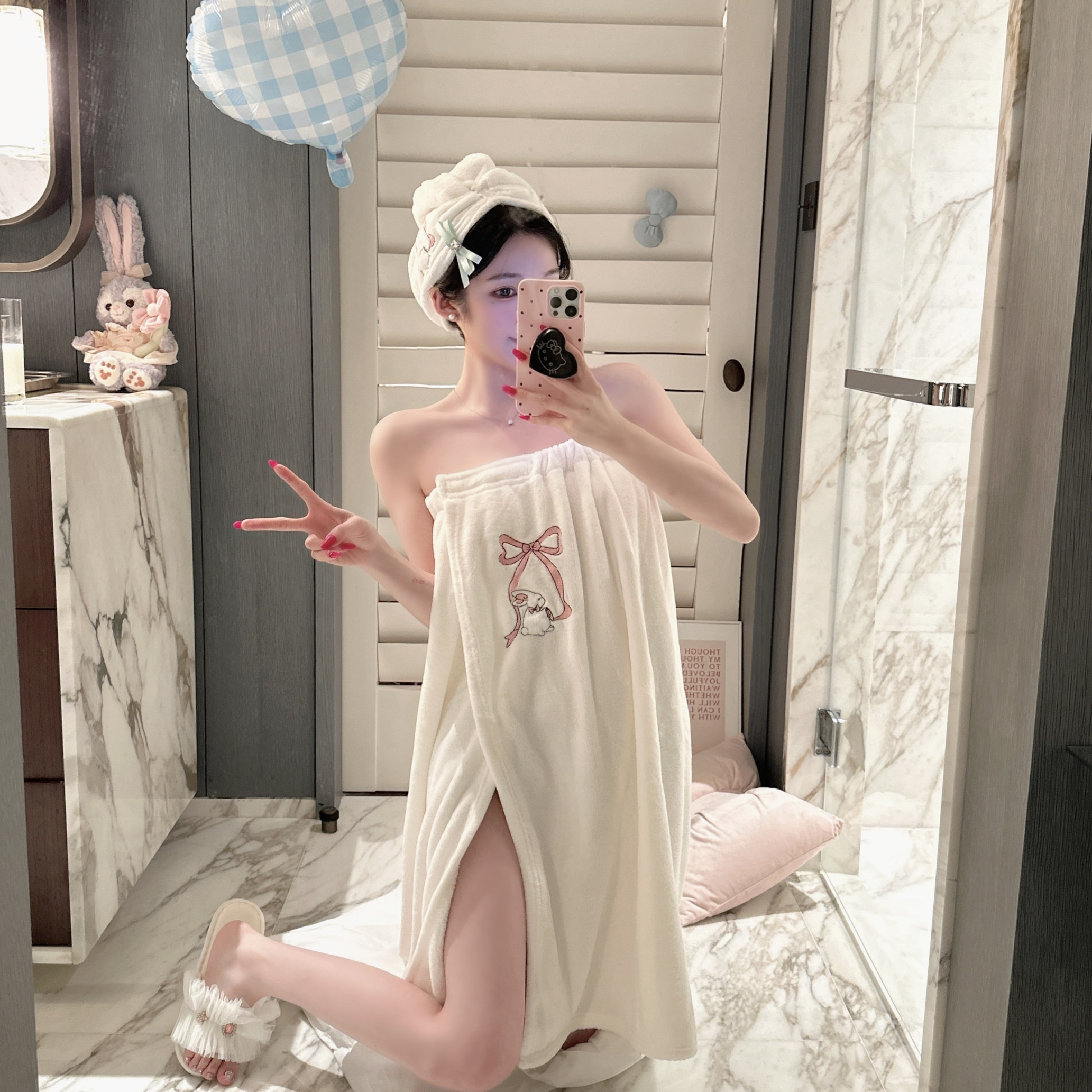 珊瑚绒女少女可穿浴裙浴巾