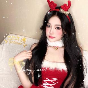 香香 解开蝴蝶结原创圣诞绑带性感毛毛开叉吊带包臀连衣裙 秘密